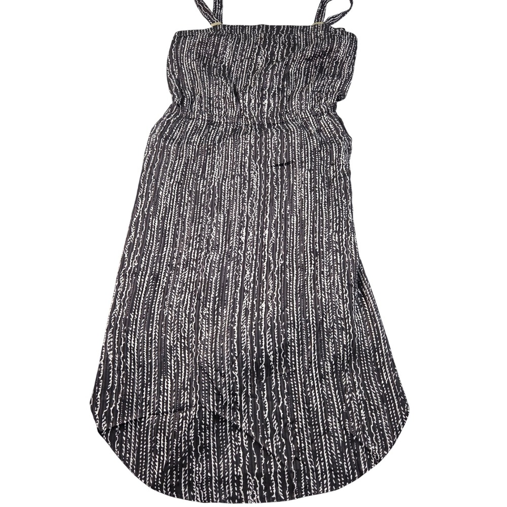 White House Black Market Dress Large Black White Abstract High-Low Smocked Midi